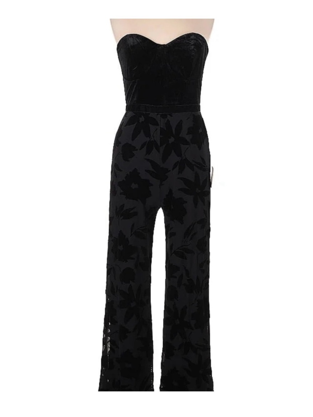 Lulu's Black Floral Velvet Strapless Jumpsuit